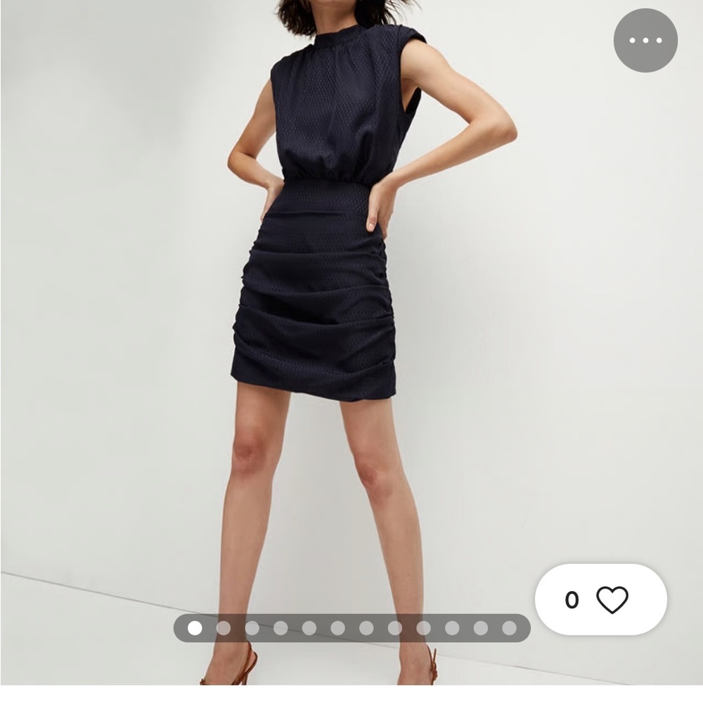 Veronica Beard Navy Blue Mini Dress Tima Rouched sides, high collar